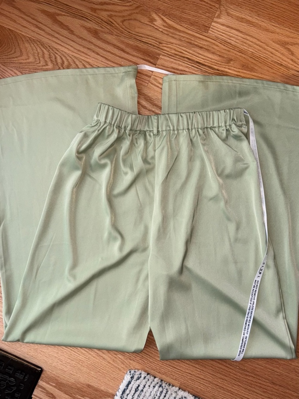 NWT Club L London Satin Wide Leg Trouser Sage Green High Rise Size US 8 - Picture 8 of 11